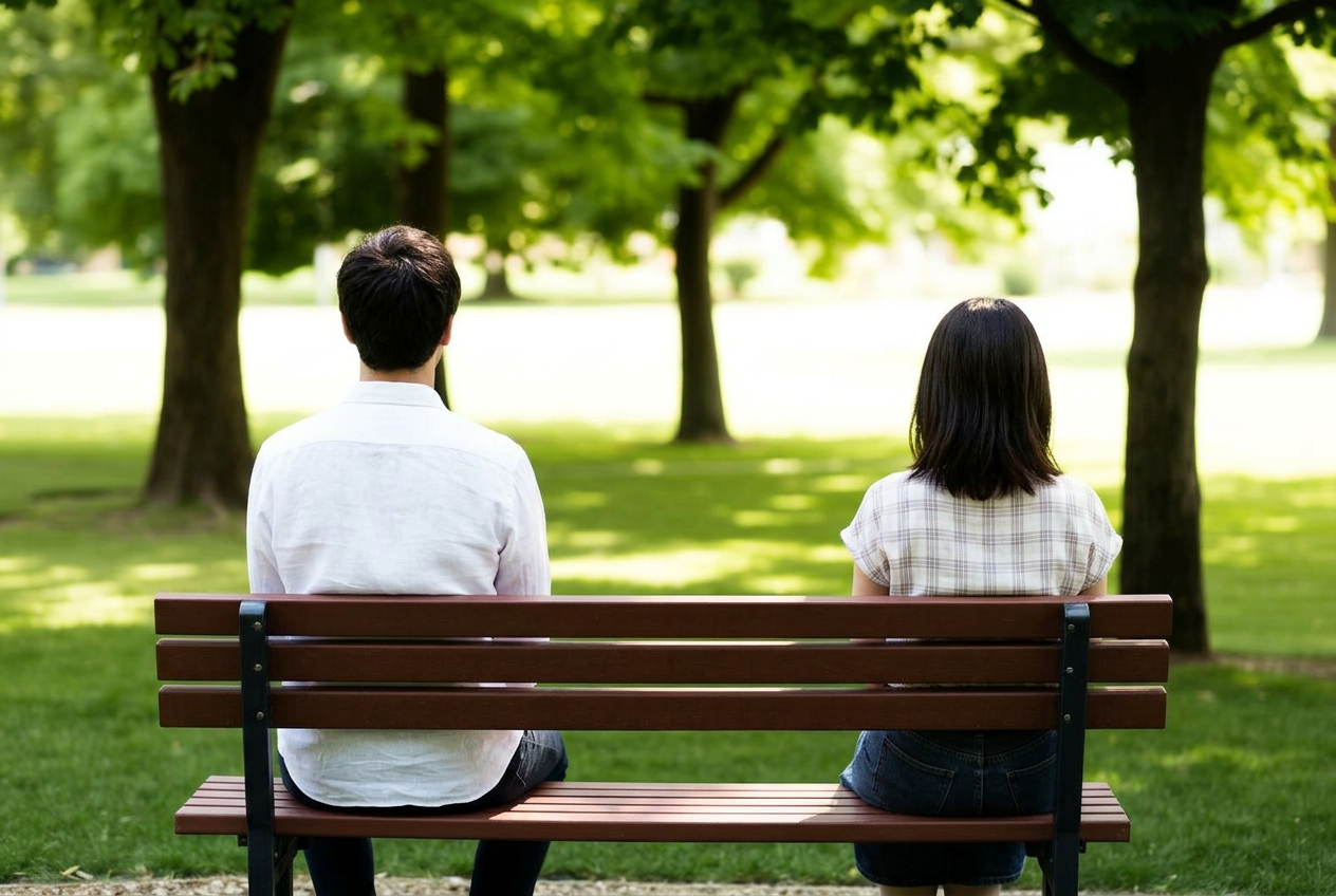 A couple sitting peacefully on a park bench
